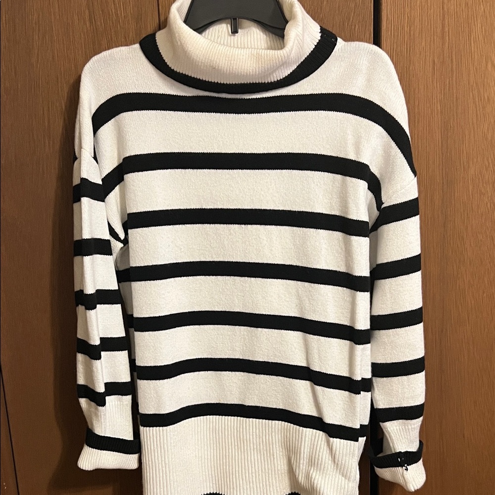 Striped Turtleneck Sweater - Black and White